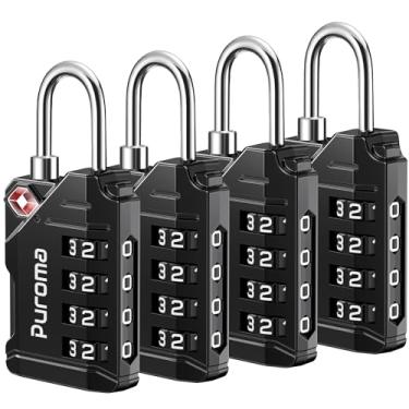 Imagem de Puroma Fechaduras de bagagem de viagem aprovadas pela TSA, cadeado preto com código de combinação redefinível de 4 dígitos com corpo de liga de zinco para mala, mochila, bolsa de laptop, armário de