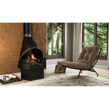 Imagem de Lareira Suíça Aberta Metávila 694T Preto com Detalhe Dourada