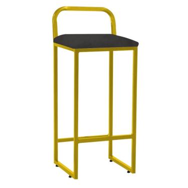 Imagem de Banqueta Alta Luffi Com Encosto Cozinha Bar Balcão Bistrô Ferro Dourado Corino Cinza