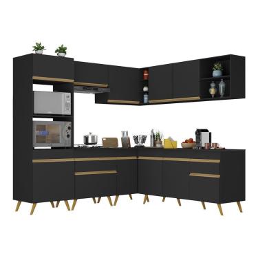 Imagem de Armário De Cozinha Completa De Canto Veneza Multimóveis V2045 Preto/dourado Preto/dourado