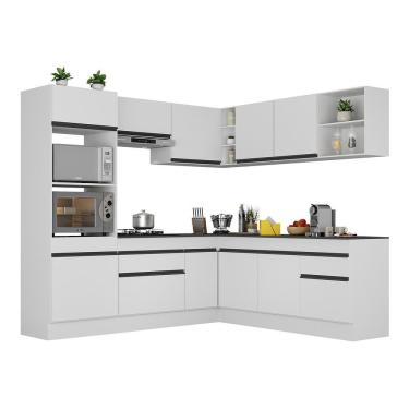 Imagem de Armário De Cozinha Completa De Canto Com Rodapé Veneza Multimóveis V2080 Branco/preto Branco/preto