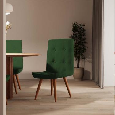 Imagem de Cadeira De Jantar Drop Com Botão Base Pé Palito Castanho Suede Verde - Amey Decor