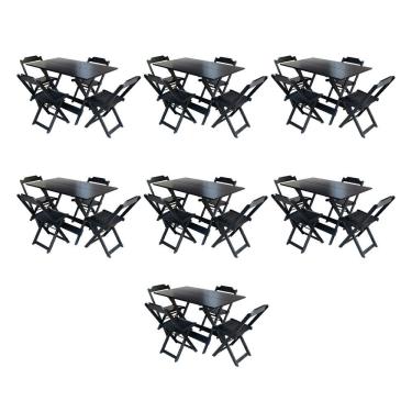 Imagem de Kit 7 Conjuntos De Mesa Dobravel Com 4 Cadeiras De Madeira 120X70 Para Restaurante E Bar - Preto