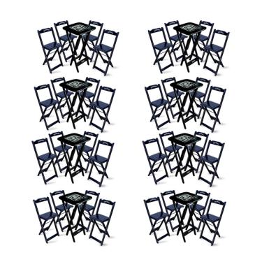 Imagem de Kit 8 Conjuntos De Mesa Bistrô Dobrável Jack Daniel's Com 4 Banquetas De Madeira Preta