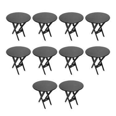 Imagem de Kit 10 Mesas Dobráveis De Madeira Redonda 70cm Preta - Cor: Preto