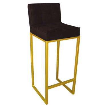 Imagem de Banqueta Alta Linne Com Encosto Cozinha Bar Balcão Bistrô Ferro Dourado Suede Marrom
