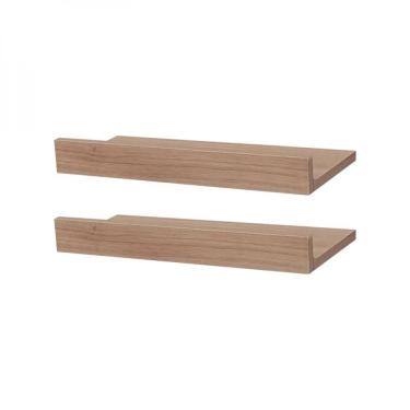 Imagem de Kit 2 Prateleiras Porta Quadros 30 x 10cm Carvalho
