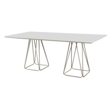 Imagem de Mesa De Jantar Milão Retangular Off White Com Base Metal Champanhe 2 M