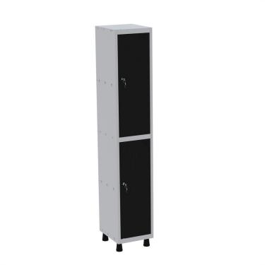 Imagem de Roupeiro Em Aço Mt 1v 2 Portas Fechadura Com Prateleira Interna Cinza-preto