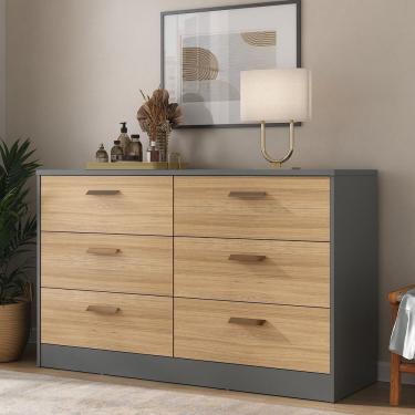Imagem de Cômoda Divino 6 Gavetas 100% Mdf Moderno Cinza/olmo