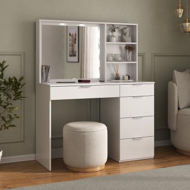 Imagem de Penteadeira 5 Gavetas Com Espelho E Led 8400 Branco