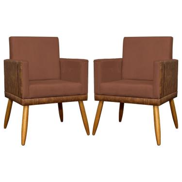 Imagem de Kit 2 Poltronas Decorativas Lis Corino e Pé Palito 30cm - Terracota Suede Corino