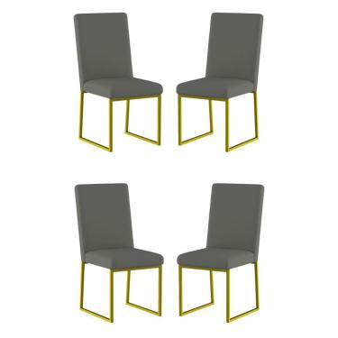 Imagem de Kit 4 Cadeiras Para Mesa De Jantar Base Industrial Dourado Balaqui Cinza