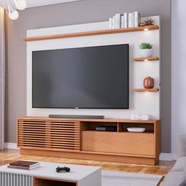 Imagem de Estante Home Colibri Campeche Spots Led Para Tv 70 Polegadas Freijó Off White Matte