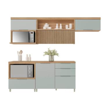 Imagem de Cozinha Compacta Nesher Marquesa 4 Portas 4 Gavetas E 4 Prat Nature Com Verde