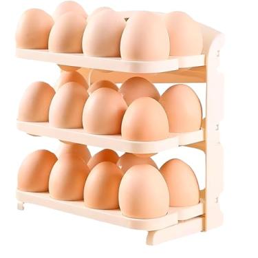Imagem de Organizador de Ovos Dobrável para Geladeira, 24 Ovos, 3 Andares, 20x19,5x10,5cm, Bege