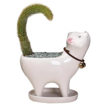 Imagem de zmgmsmh Vaso de plantas suculentas de cerâmica, cacto, vaso de flores, vaso de flores, com orifício de drenagem, casa, escritório, ideia de presente de jardim, vaso de flores em forma de animal, vaso