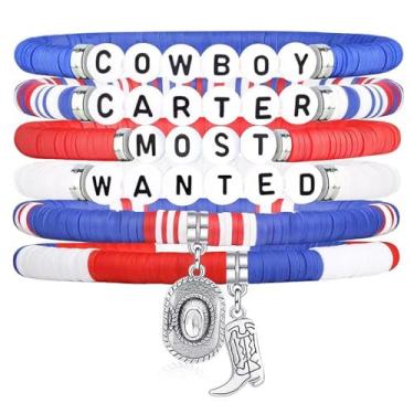 Imagem de LANWLOSI 6 pulseiras ocidentais para mulheres, botas de caubói empilháveis, chapéu de vaqueira, pulseiras - Cowboy Cater Most Wanted, Cowboy Carter, acessórios de merch, Large, Zinco, Sem Pedra