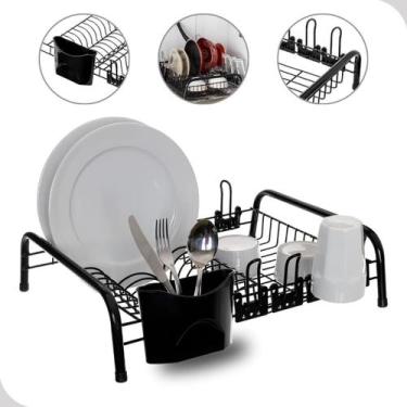 Imagem de Escorredor De Louça Pratos Porta Talher Copo Cozinha Preto - Metaltru