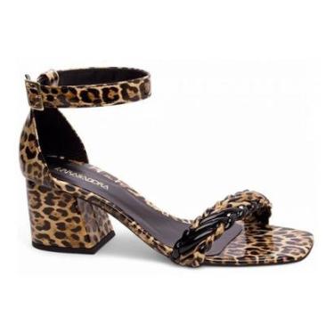 Imagem de Sandália Feminino Salto Bloco Verniz Onça Ousadia Conforto Especial Tamanho:40;Cor:;Gênero:Feminino-Feminino