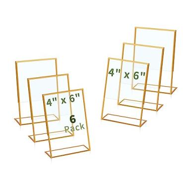 Imagem de DOVEKERY Pacote Com 6 Suportes Para Placas De Acrílico Molduras Douradas - Suporte Papel Plástico Parte Traseira Inclinada, Display Transparente Escritório, Restaurante, Loja, Mesa Casamento (4 X Po