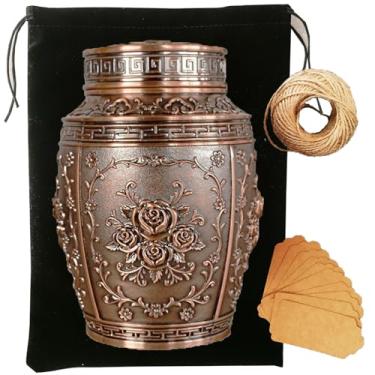 Imagem de EVELUXWIT Urnas De Rosas Para Cinzas Humanas, Tamanho Médio, Urna Funerária Cremação, Adultos, Lindas Funerárias Decorativas Liga Zinco, 18 Cm Altura X 12 Comprimento (Cobre Vermelho)
