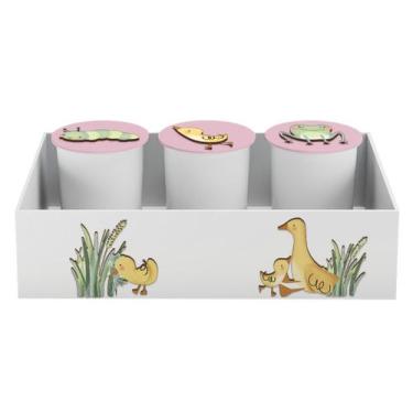 Imagem de Trio de Potes e Bandeja Kit Higiene MDF Patinhos - Neném na Nuvem, ROS