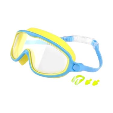 Imagem de UGPLM Óculos de natação infantis antiembaçantes com protetor auricular, clipe nasal e visão ampla, ajustáveis ​​para mergulho interno e externo para meninos, Verde E Preto