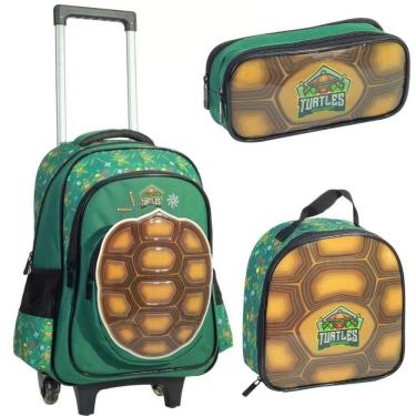 Imagem de Kit Mochila Rodinha Lancheira Estojo Duplo Tartarugas Ninja Yepp