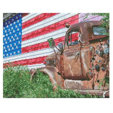 Imagem de Diamond Art By Leisure Arts Caminhão patriótico, 50,8 x 40,6 cm, kits avançados de pintura de diamante para adultos - Kits de arte de diamante um kit de artesanato criativo relaxante com pedras