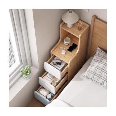 Imagem de Mesa De Cabeceira Estreita De 34" De Altura Para Espaços Pequenos Mesa De Cabeceira De Madeira Maciça Com 3 Gavetas Para Quarto, Sala De Estar, Dormitório(Wood Color,9.8x13x34in)