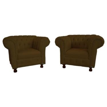 Imagem de Duas Poltronas Luis XV Chesterfield Capitonê Suede Marrom / Barbearia,