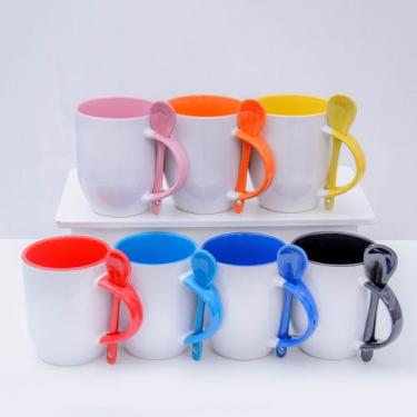 Imagem de Caneca alça colorida com colher - Foto Pavan , Azul