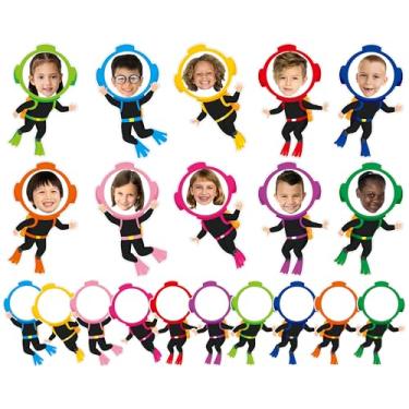 Imagem de gisgfim 80 peças recortes de verão decorações de terno de mergulho sob o mar quadro de avisos Ocean Diver recortes de papel para sala de aula para meninos e meninas DIY artesanato foto parede jardim