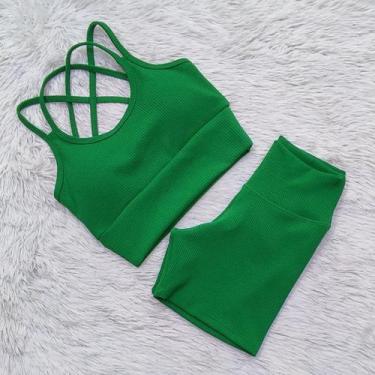 Imagem de Conjunto Ana Ruga Texturizado Para Academia Feminino Short Cós Alto To