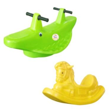 Imagem de Gangorra Infantil Cavalinho amarelo Jacaré verde Parque Diversão - Dor
