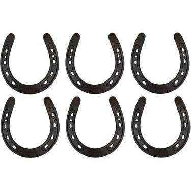 Imagem de Pacote econômico de 6 peças - Decoração de parede de ferradura de ferro fundido grande - Jumbo 20,32 cm x 19,1 cm Rústico Acento Ocidental - Ferradura de metal resistente com furos de montagem