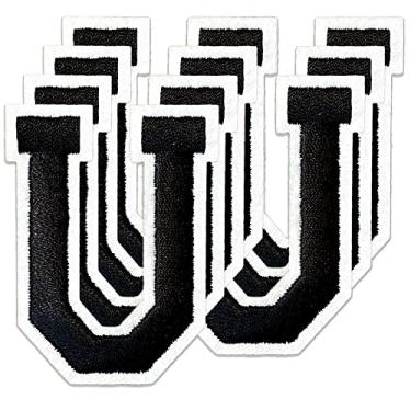 Imagem de Oli and Alex Iron On Letters 6 cm - 7 peças de adesivos pretos U letras para roupas - Super cola - sem necessidade de costura - Alfabeto bordado futebol time escola universidade - preto, U