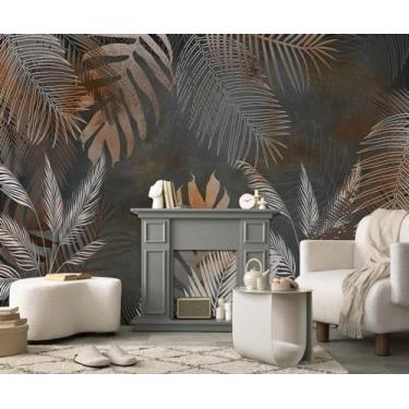 Imagem de Papel de parede 3D de árvores e folhas tropicais, murais de parede grandes, decorações de parede para quarto e sala de estar