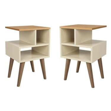 Imagem de KIT Mesa de Cabeceira Trend com Nichos Organizadores, Pés em Polipropileno Quarto Sala (OFF WHITE/NATURE)