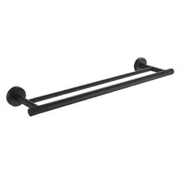 Imagem de Toalheiro serrilhado de latão preto fosco, porta-escovas de papel higiênico, dispensador de sabão, gancho para toalhas, ferragens para banheiro (barra dupla para toalhas)