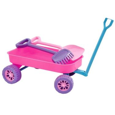 Imagem de Carrinho De Mão Com Pá e Rastelo Brinquedo de Praia, Areia ou Jardim B