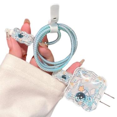 Imagem de Bonito protetor de cabo para iPhone iPad 18W/20W capa de carregador, almofada de ar 3D, contas pequenas, protetor de cabo de carregamento padrão astronauta para iPhone 12 13 14 15 16 Plus Pro Max-Blue
