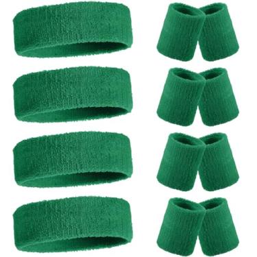 Imagem de Civaner 4 conjuntos de faixas de suor neon anos 80 anos 90 faixas de suor de pulso faixas de algodão tecido felpudo absorvente antiderrapante elástico cabeça absorvente pulso pulseira para homens