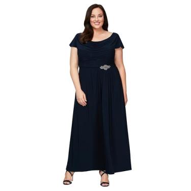 Imagem de Alex Evenings Vestido feminino longo gola drapeada mãe da noiva, Azul marinho Plus, 52