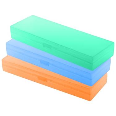 Imagem de ZneOkoay 3 pacotes de estojo de plástico pequeno, caixas transparentes de armazenamento de papelaria com tampa articulada e fecho de pressão para lápis, canetas e giz de cera, material de escritório