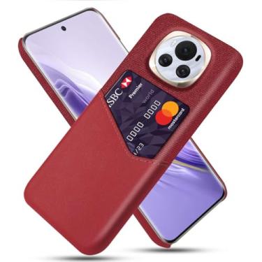 Imagem de Capa para Honor Magic6,Anti-deslizamento,Proteção contra quedas de 360°,Resistência à impressão digital,Tela e caso de couro PU com 1 slot de cartão atrás-Red