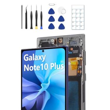 Imagem de Tela OLED de substituição para Samsung Note 10 Plus Display OLED Touch Screen Digitalizador Montagem suporta impressão digital com moldura + ferramentas + guia de substituição (azul)