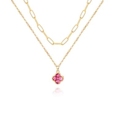 Imagem de ACECHA Colares de trevo para mulheres, colar colorido com pingente de trevo de quatro folhas, gargantilha banhada a ouro, joia da sorte para mãe, esposa, filha, amigas, common, Latão, Zircônia cúbica