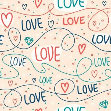 Imagem de Papel De Parede Adesivo Colorido Coração Bege Azul Amor Love 10m